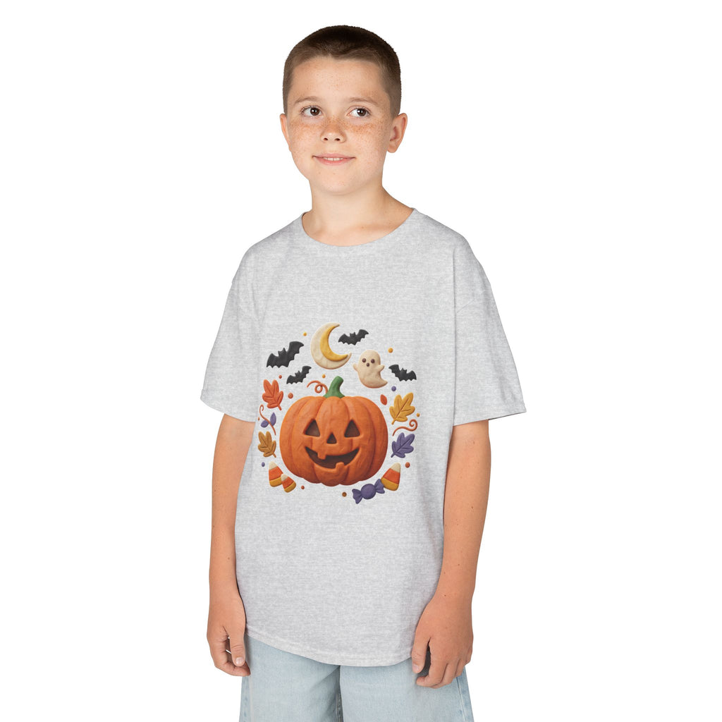 Jack-o'-Lantern Pumpkin Kids Tee | Halloween Ghosts, Bats, Moon, Autumn Leaves