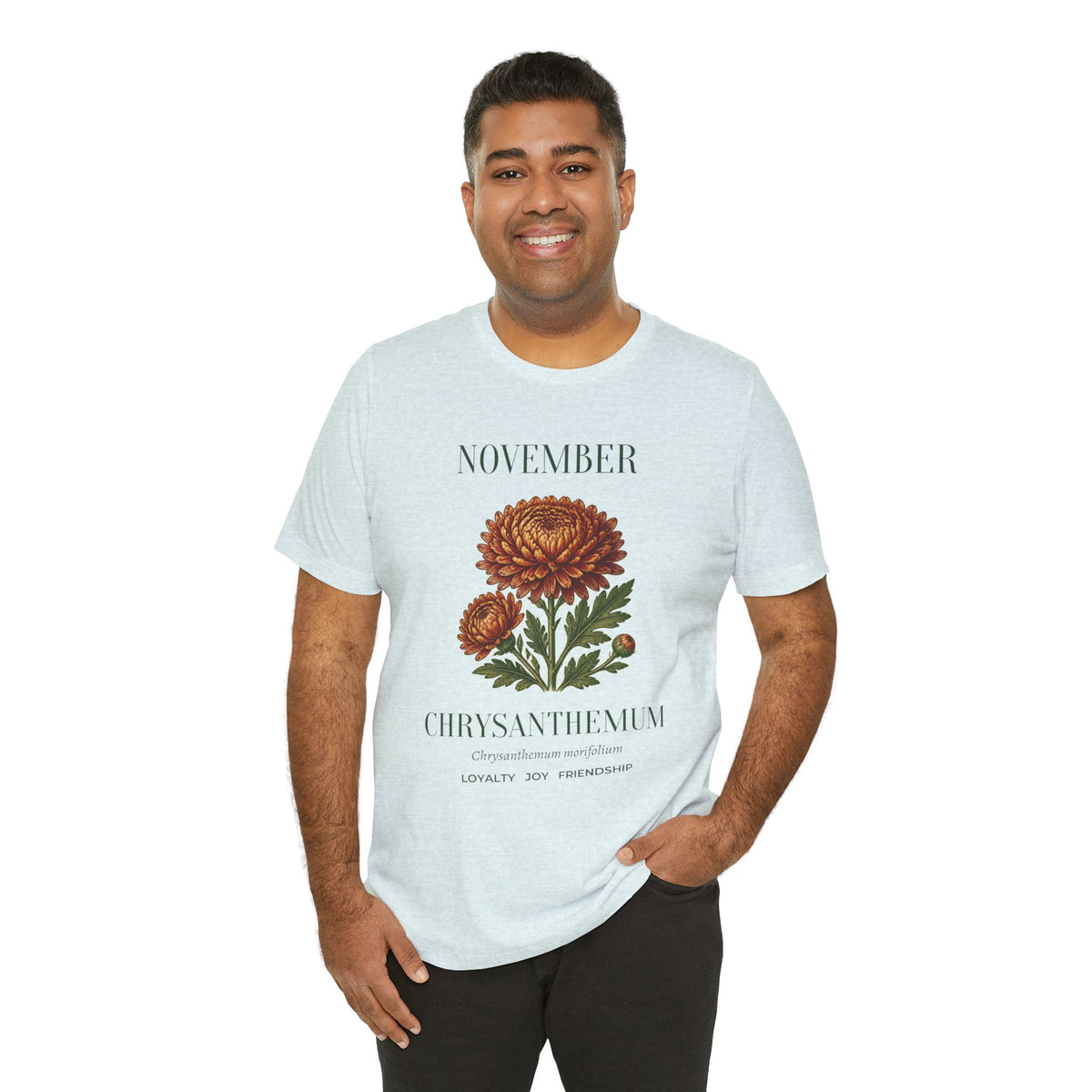 November Birth Flower Tee | Chrysanthemum Celestial Design | Birthday Gift
