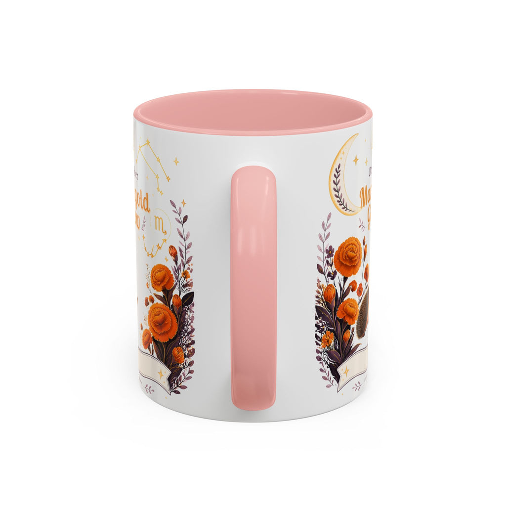 October Birth Flower Marigold Glow Accent Coffee Mug — Zodiac Libra Floral Hedgehog