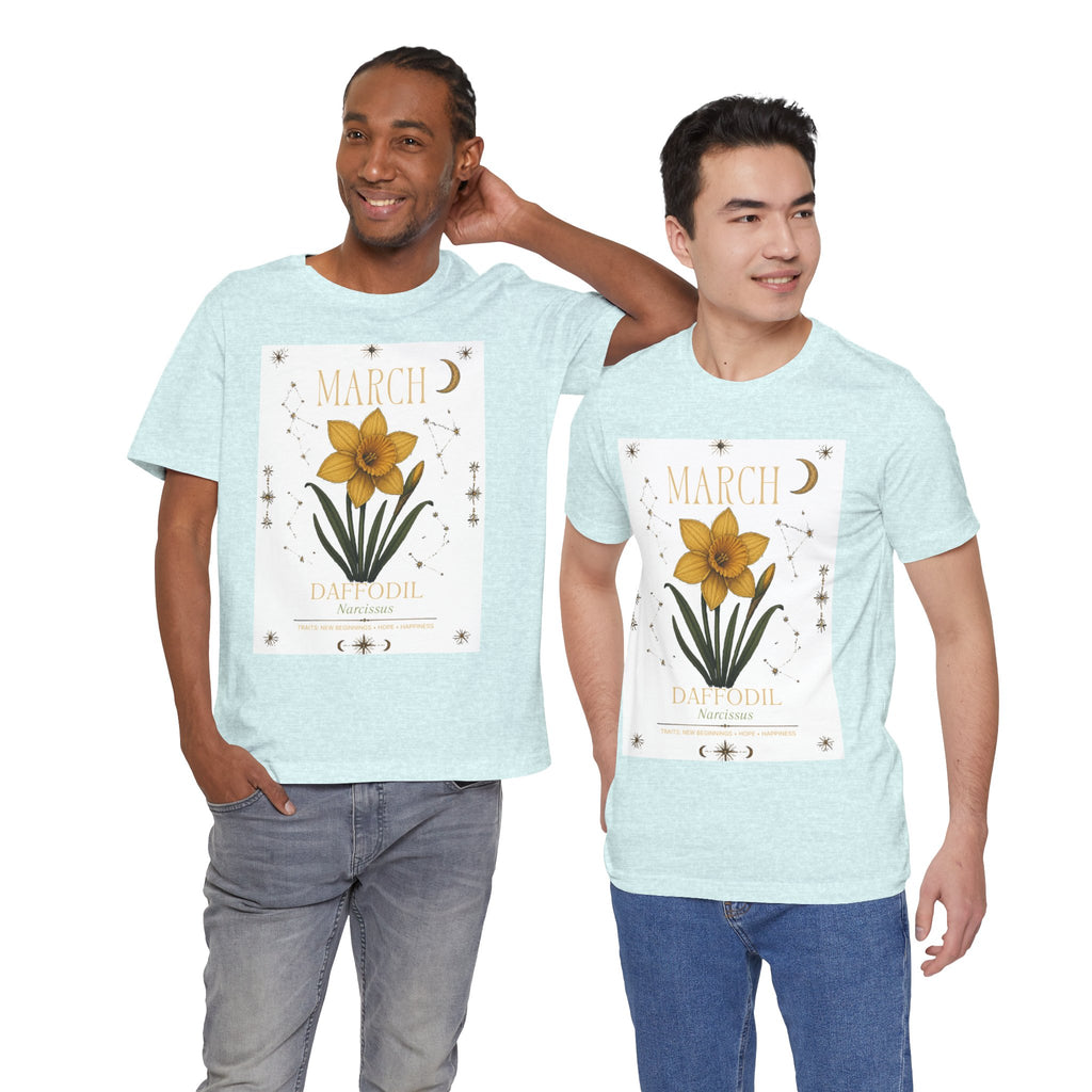 March Zodiac/Celestial aesthetics with birth flower — Birth Month Flower Tee