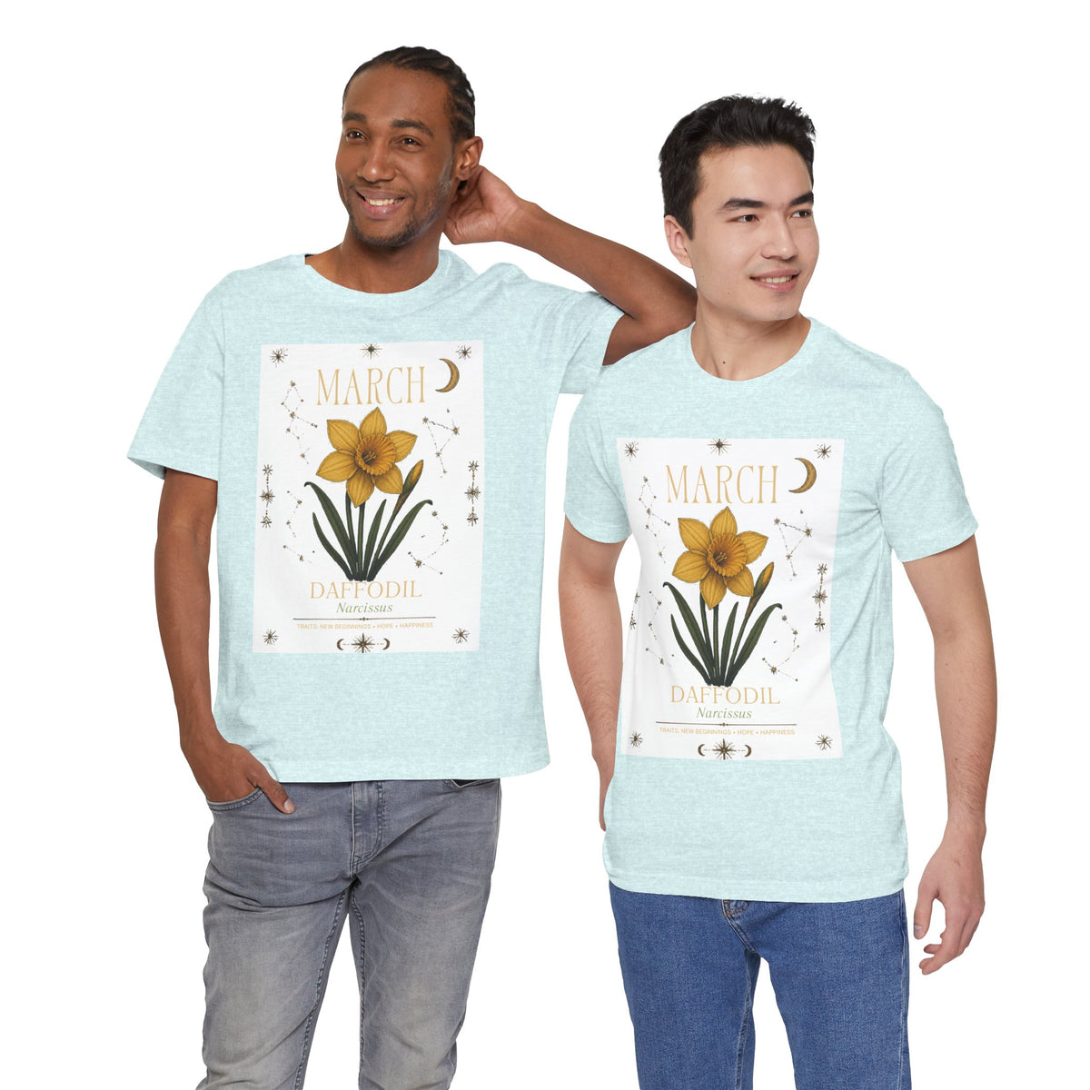 March Zodiac/Celestial aesthetics with birth flower — Birth Month Flower Tee