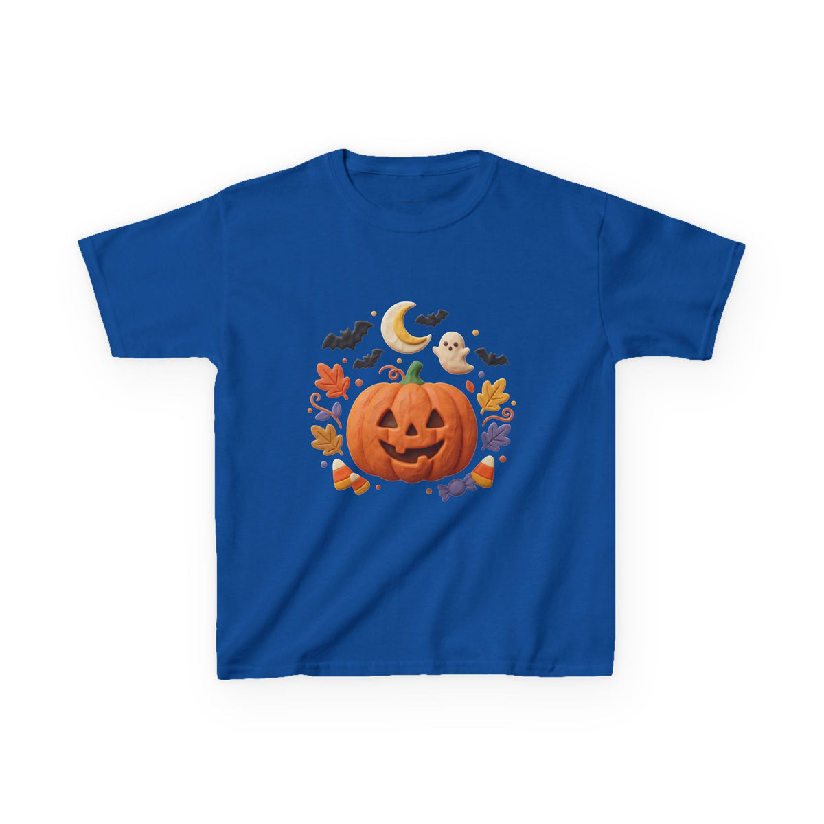 Jack-o'-Lantern Pumpkin Kids Tee | Halloween Ghosts, Bats, Moon, Autumn Leaves