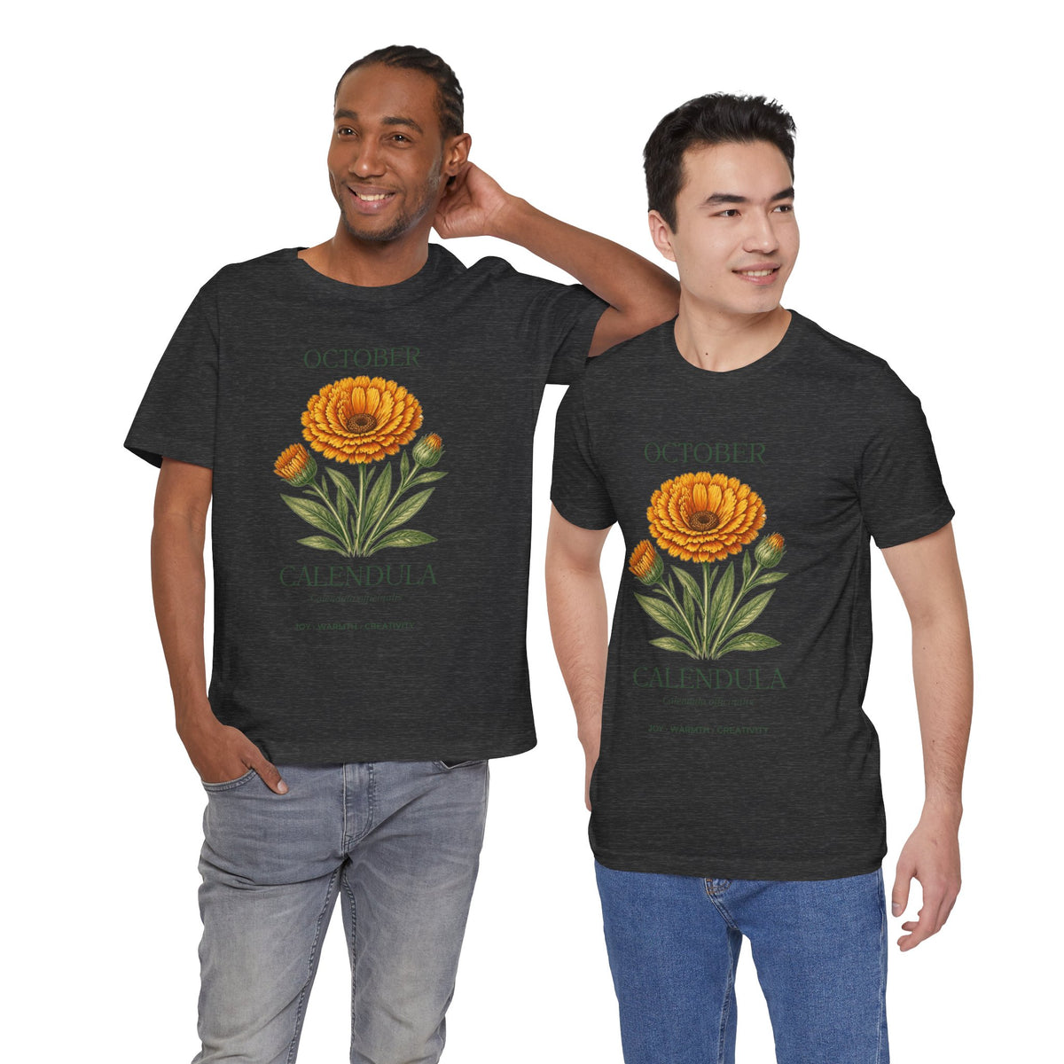 October Birth Flower Tee | Marigold & Cosmos Celestial Design | Birthday Gift