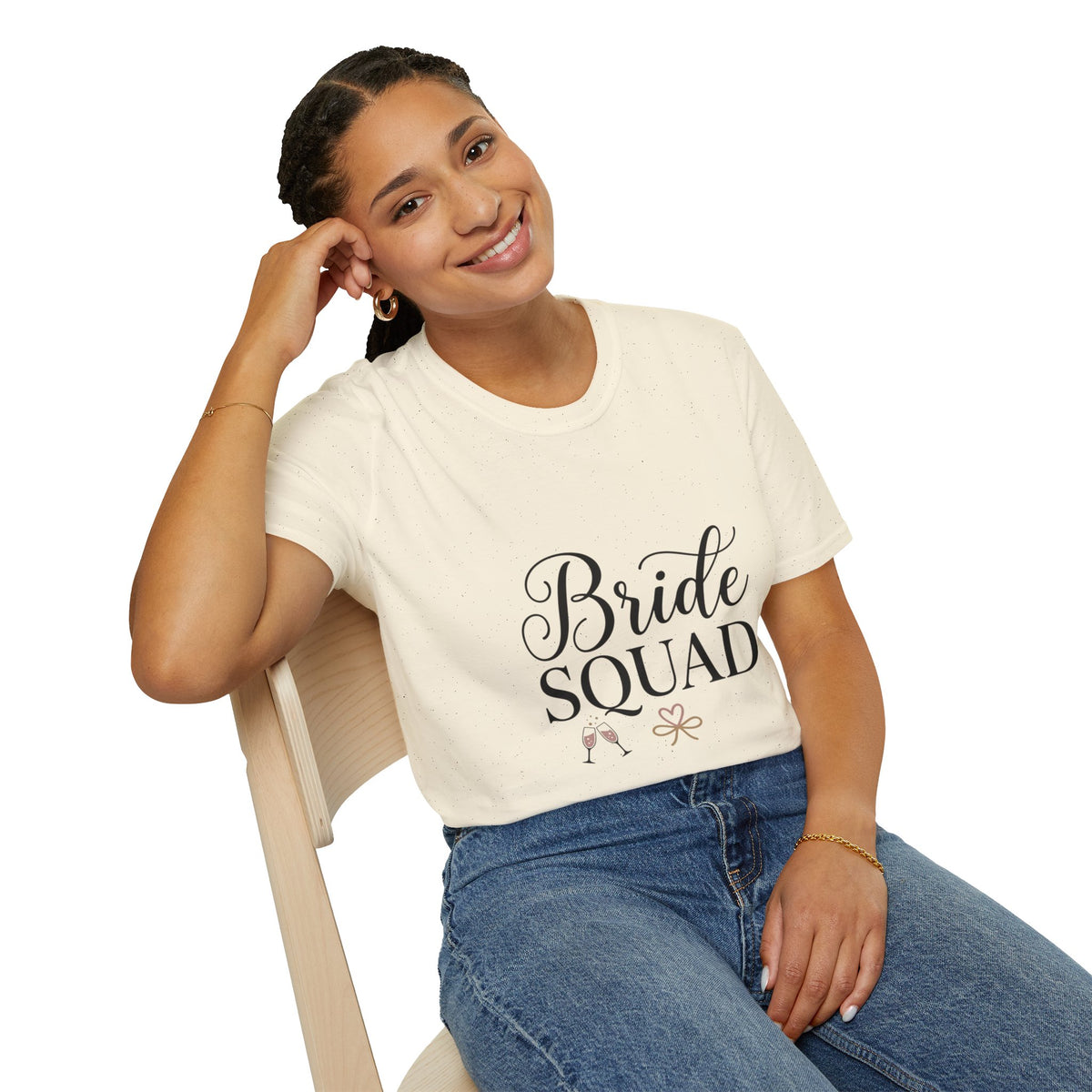 Bride Squad T-Shirt — Bachelorette Party Bridesmaid Tee with Champagne Icons