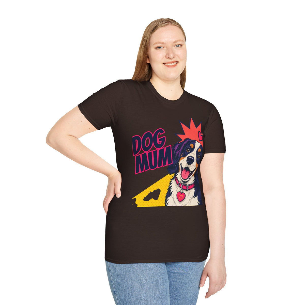Dog Mum Pop Art T-Shirt | Happy Dog Portrait, Heart Collar