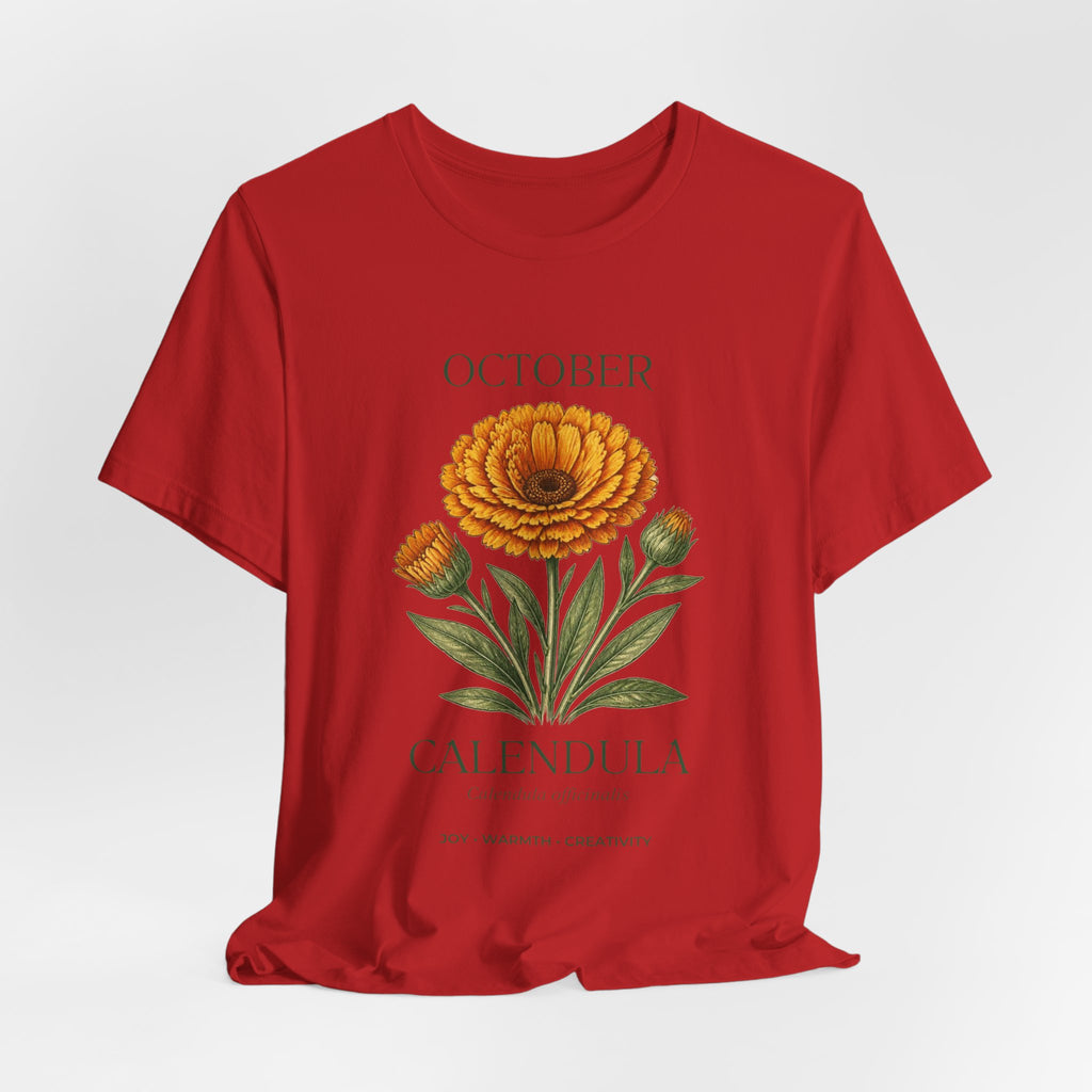 October Birth Flower Tee | Marigold & Cosmos Celestial Design | Birthday Gift