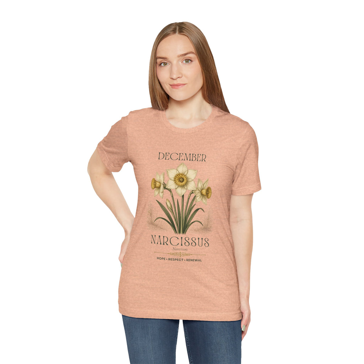 December Birth Flower Tee | Narcissus & Holly Celestial Design | Birthday Gift