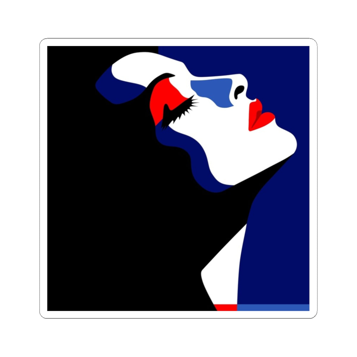 Pop Art Profile Sticker — Bold Red, White & Blue Female Silhouette (Kiss-Cut)