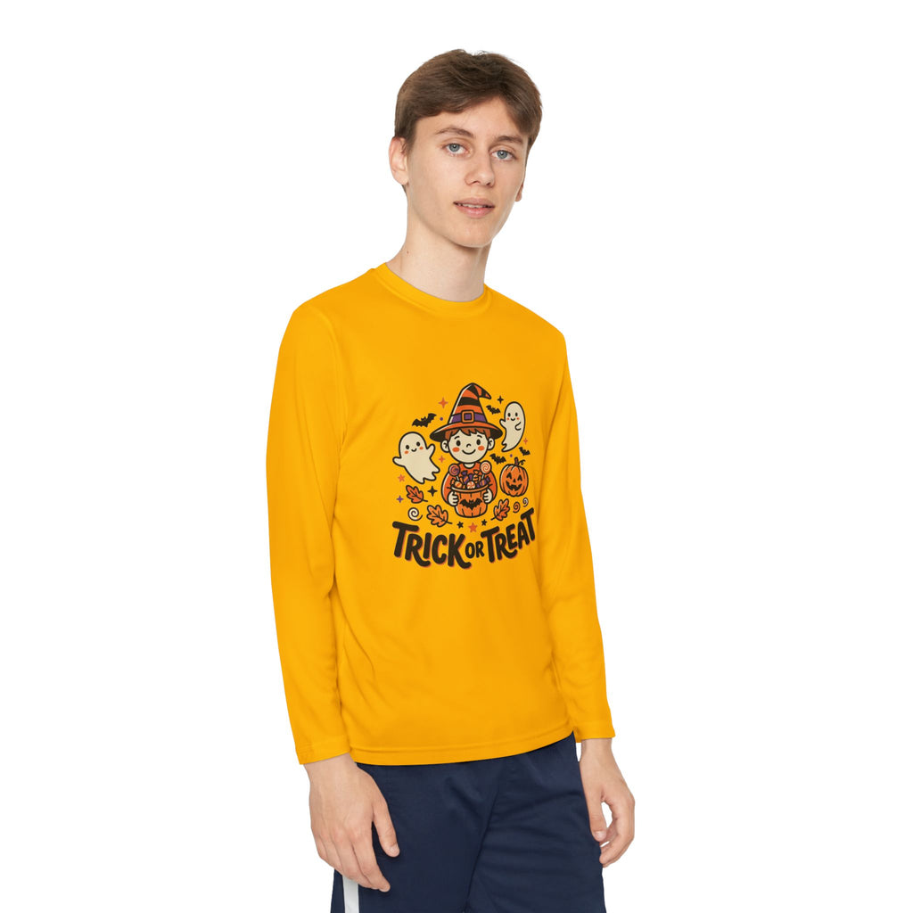 Trick or Treat Witch Kid Long Sleeve Shirt | Halloween Ghosts Pumpkins