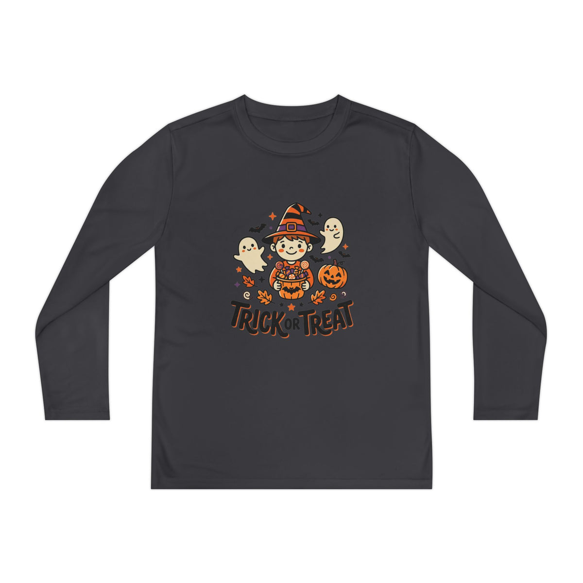 Trick or Treat Witch Kid Long Sleeve Shirt | Halloween Ghosts Pumpkins
