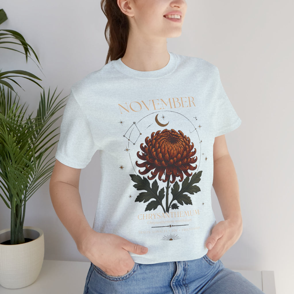 November Birth Flower Chrysanthemum Tee — Floral Birth Month T-Shirt