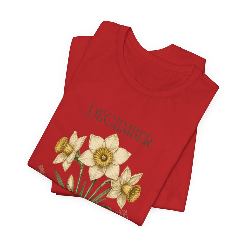 December Birth Flower Tee | Narcissus & Holly Celestial Design | Birthday Gift