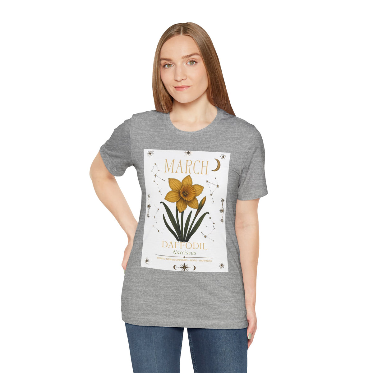 March Zodiac/Celestial aesthetics with birth flower — Birth Month Flower Tee