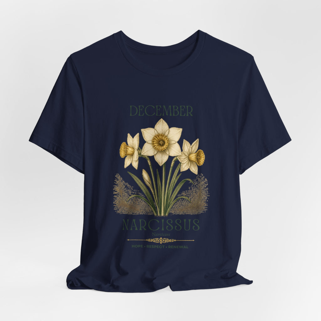 December Birth Flower Tee | Narcissus & Holly Celestial Design | Birthday Gift