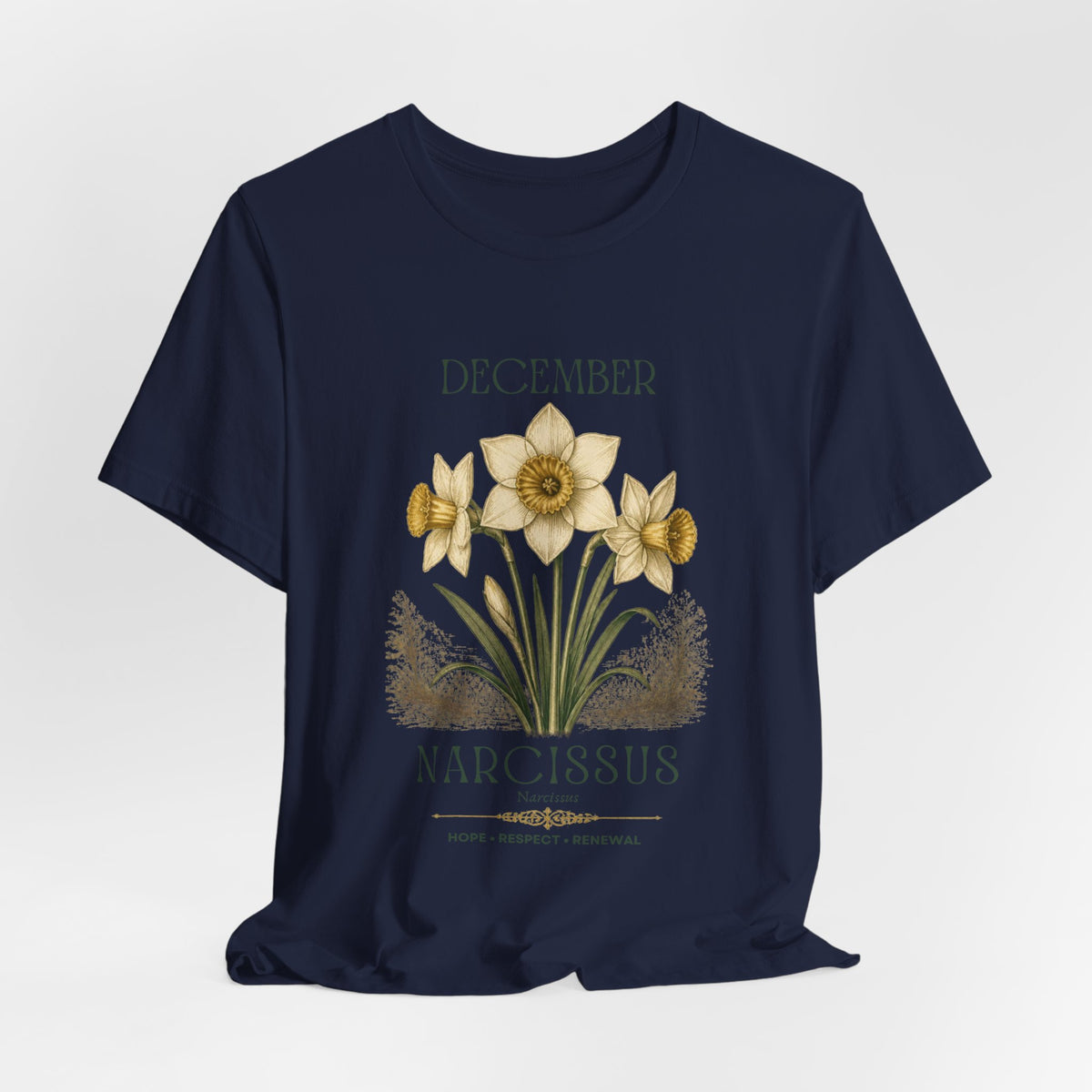 December Birth Flower Tee | Narcissus & Holly Celestial Design | Birthday Gift