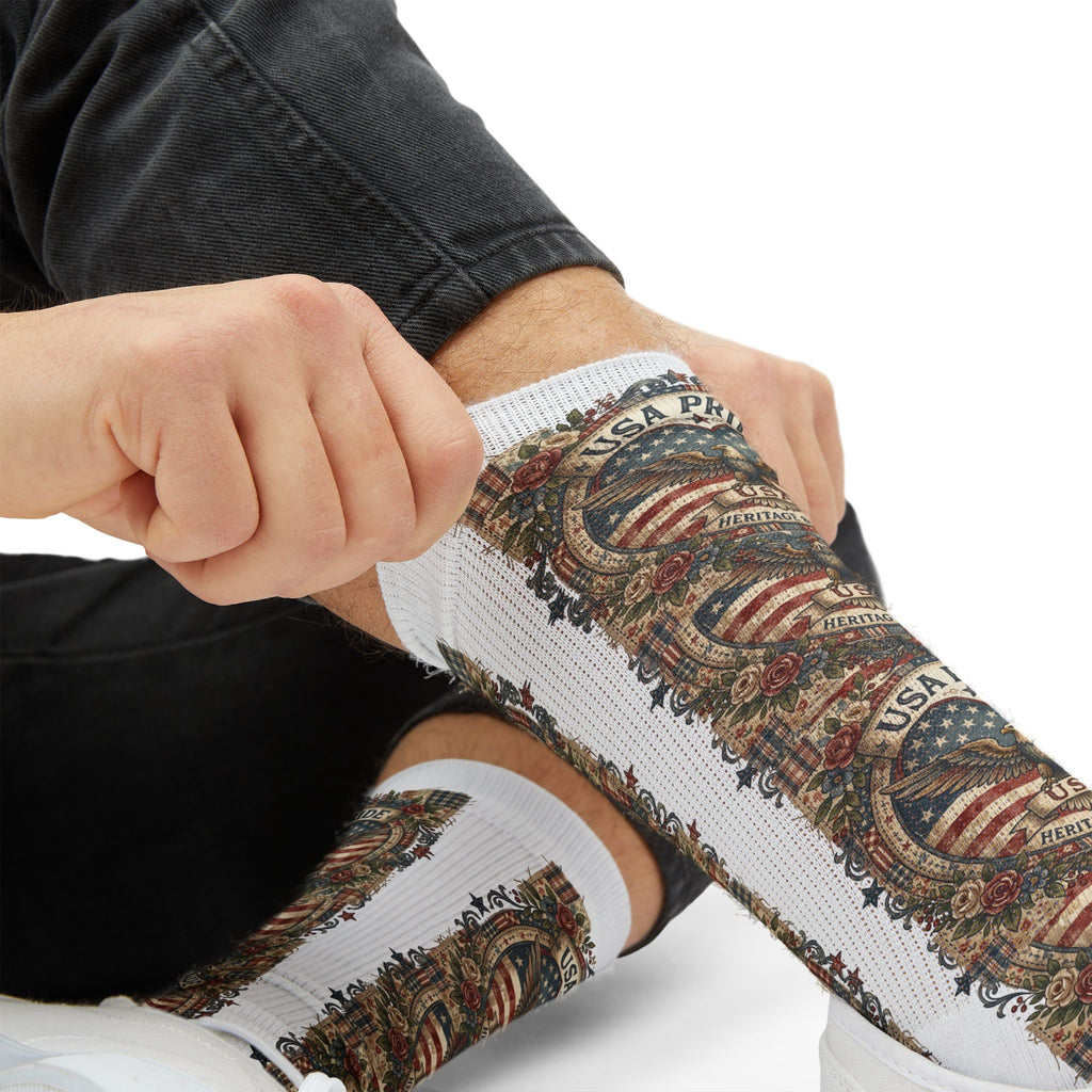 USA Pride Eagle Emblem Socks | American Flag Sublimation Socks
