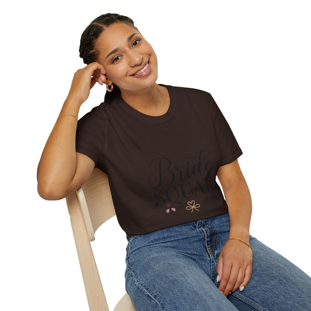 Bride Squad T-Shirt — Bachelorette Party Bridesmaid Tee with Champagne Icons