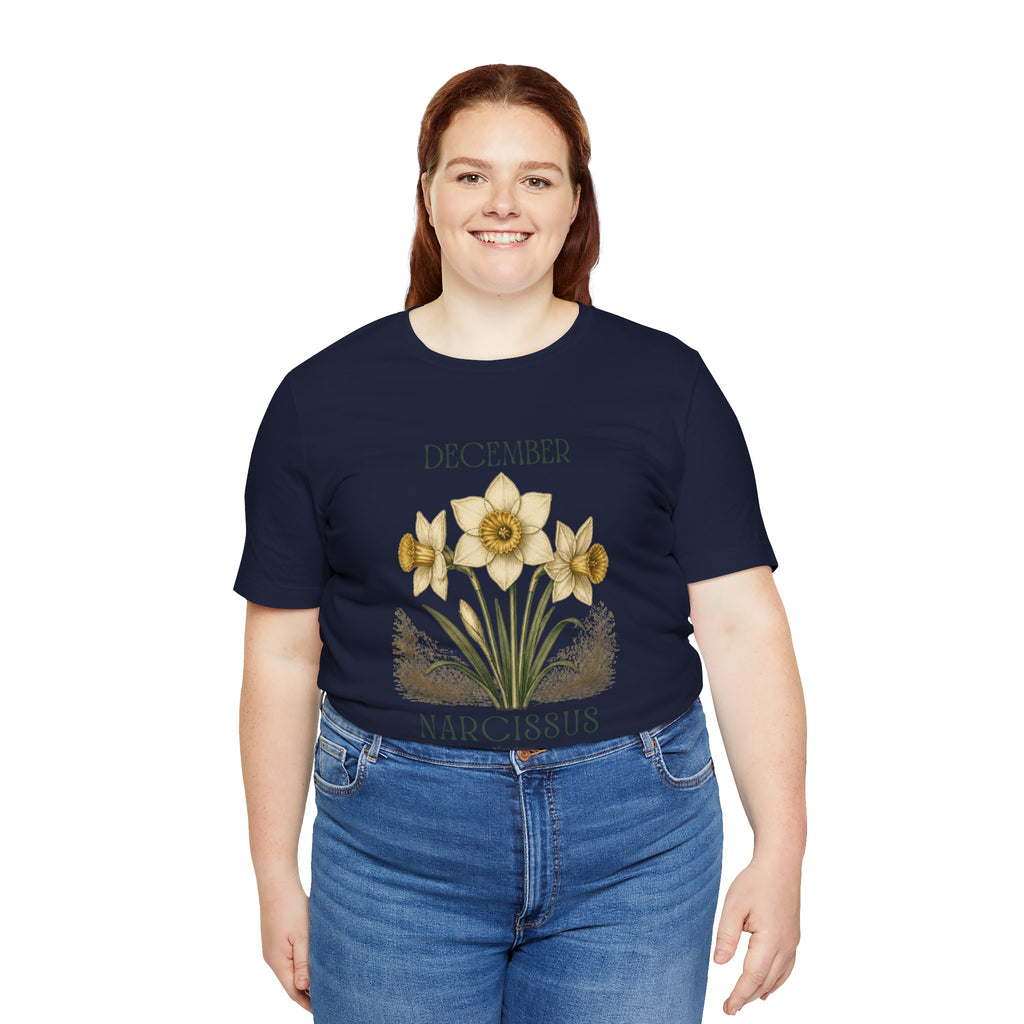 December Birth Flower Tee | Narcissus & Holly Celestial Design | Birthday Gift
