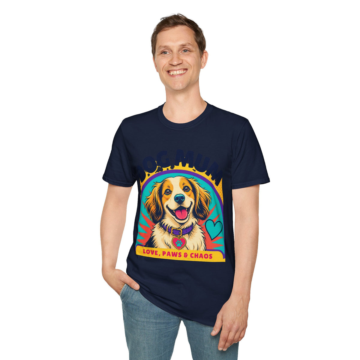 Dog Mum T-Shirt | Cute Happy Dog Illustration, Love Paws & Chaos