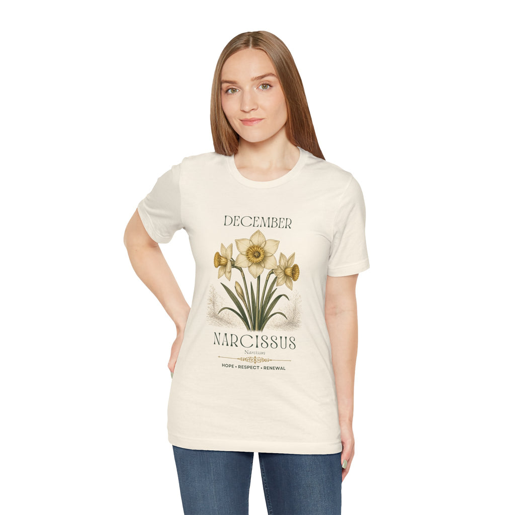 December Birth Flower Tee | Narcissus & Holly Celestial Design | Birthday Gift