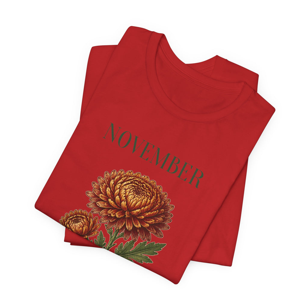 November Birth Flower Tee | Chrysanthemum Celestial Design | Birthday Gift