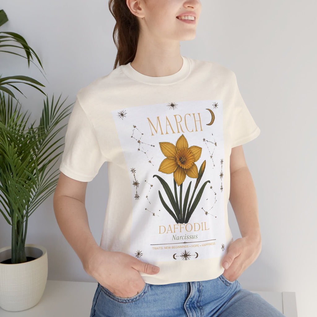 March Zodiac/Celestial aesthetics with birth flower — Birth Month Flower Tee