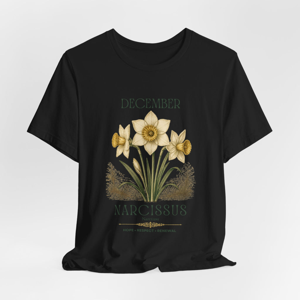 December Birth Flower Tee | Narcissus & Holly Celestial Design | Birthday Gift