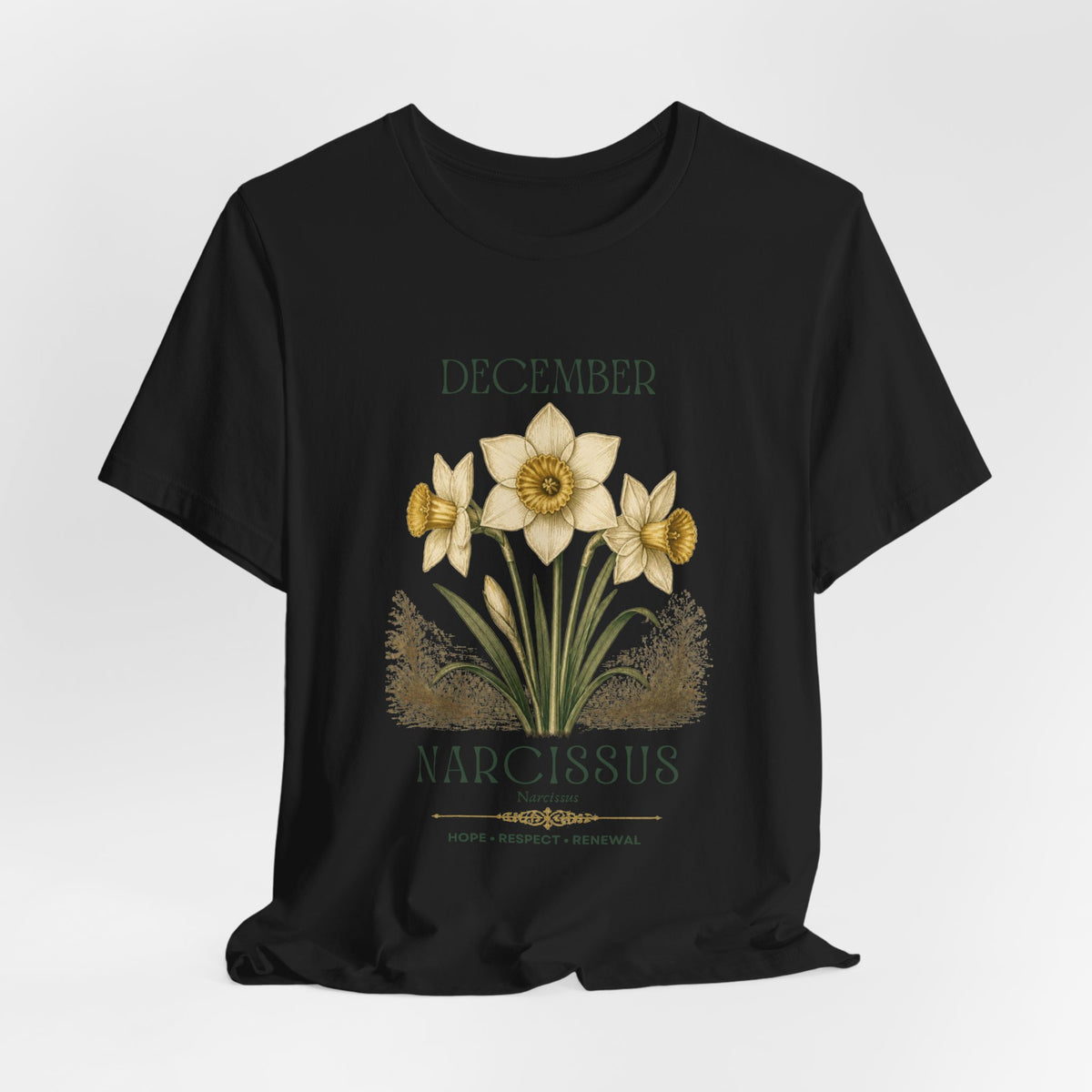 December Birth Flower Tee | Narcissus & Holly Celestial Design | Birthday Gift