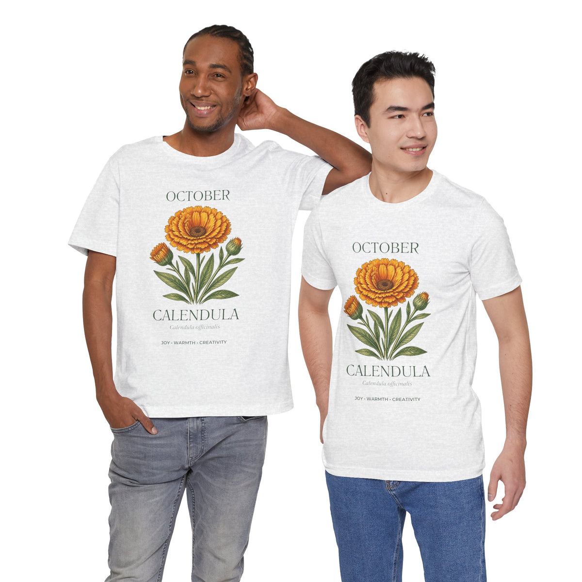 October Birth Flower Tee | Marigold & Cosmos Celestial Design | Birthday Gift