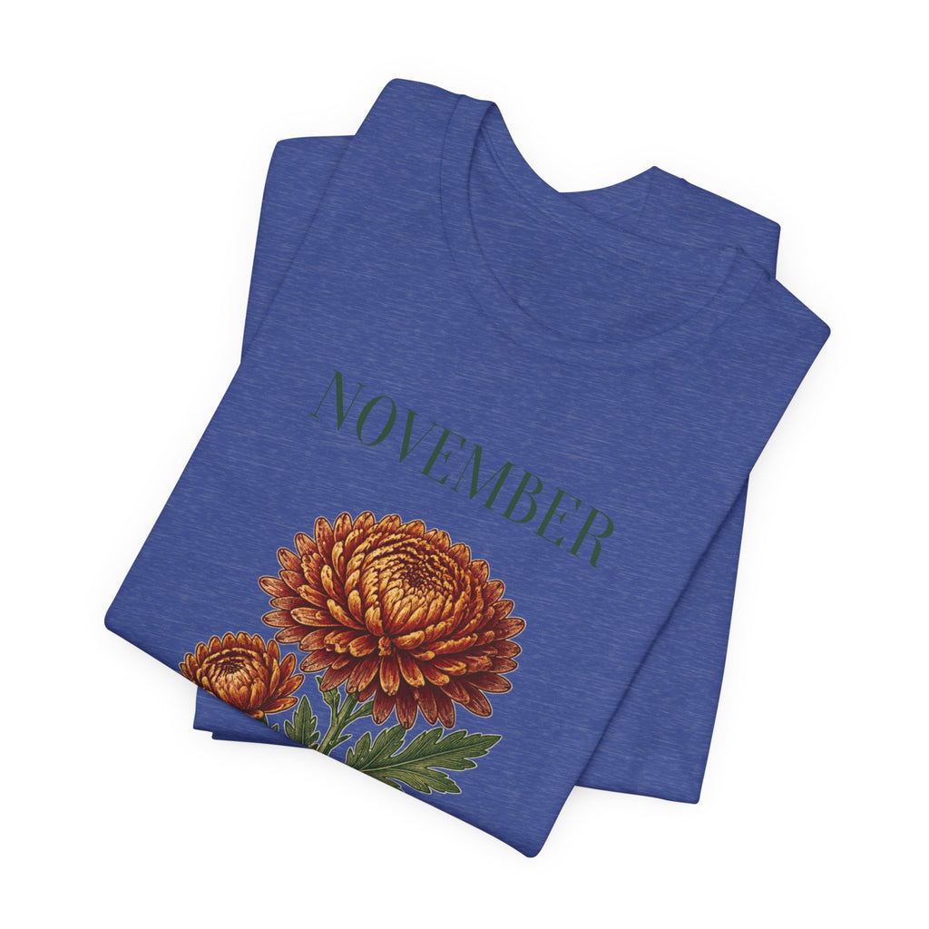 November Birth Flower Tee | Chrysanthemum Celestial Design | Birthday Gift