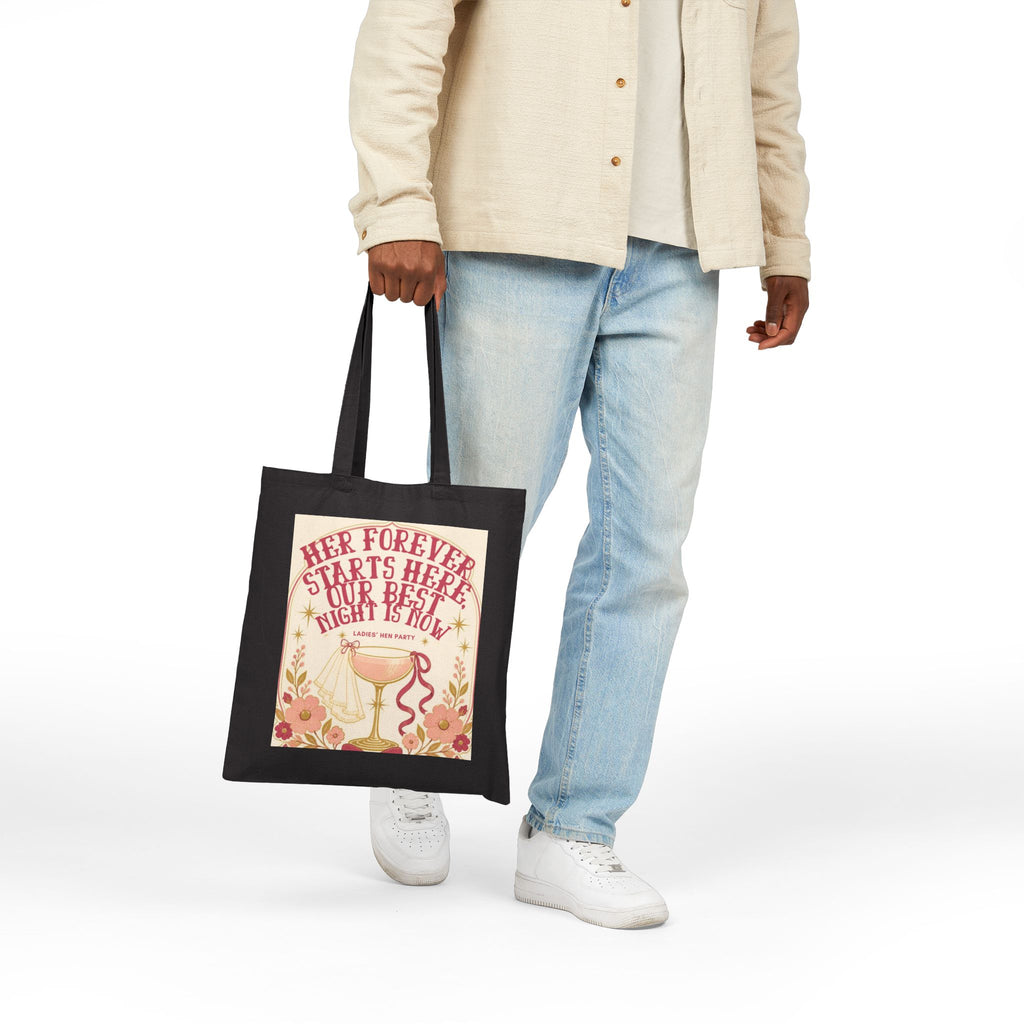 Tote Bag — “Her Forever Starts Here” Bachelorette Party Canvas Tote