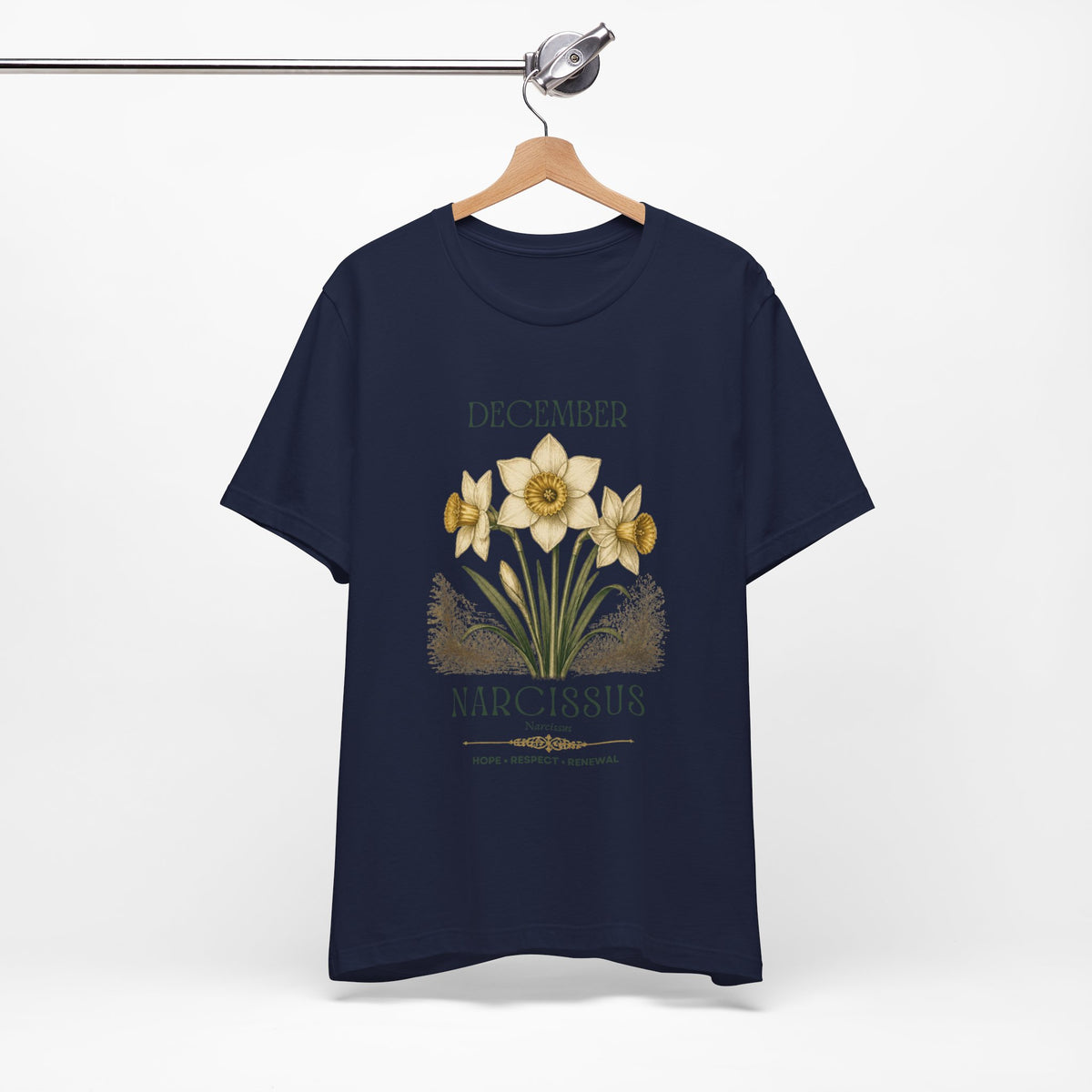 December Birth Flower Tee | Narcissus & Holly Celestial Design | Birthday Gift