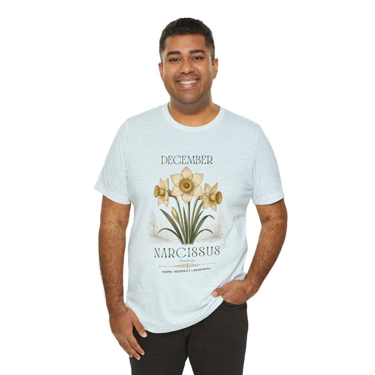 December Birth Flower Tee | Narcissus & Holly Celestial Design | Birthday Gift