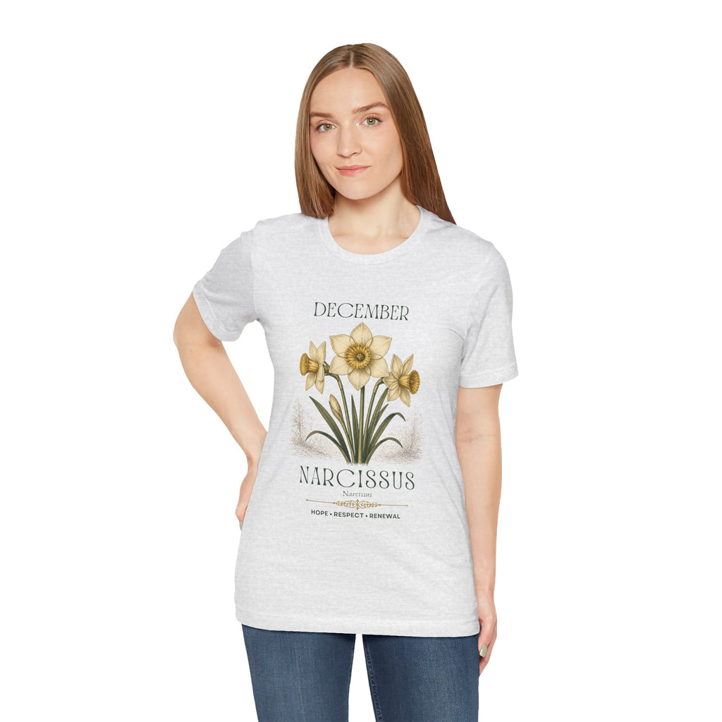 December Birth Flower Tee | Narcissus & Holly Celestial Design | Birthday Gift