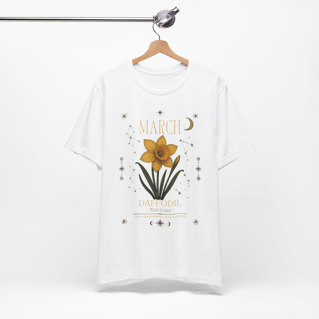 March Zodiac/Celestial aesthetics with birth flower — Birth Month Flower Tee