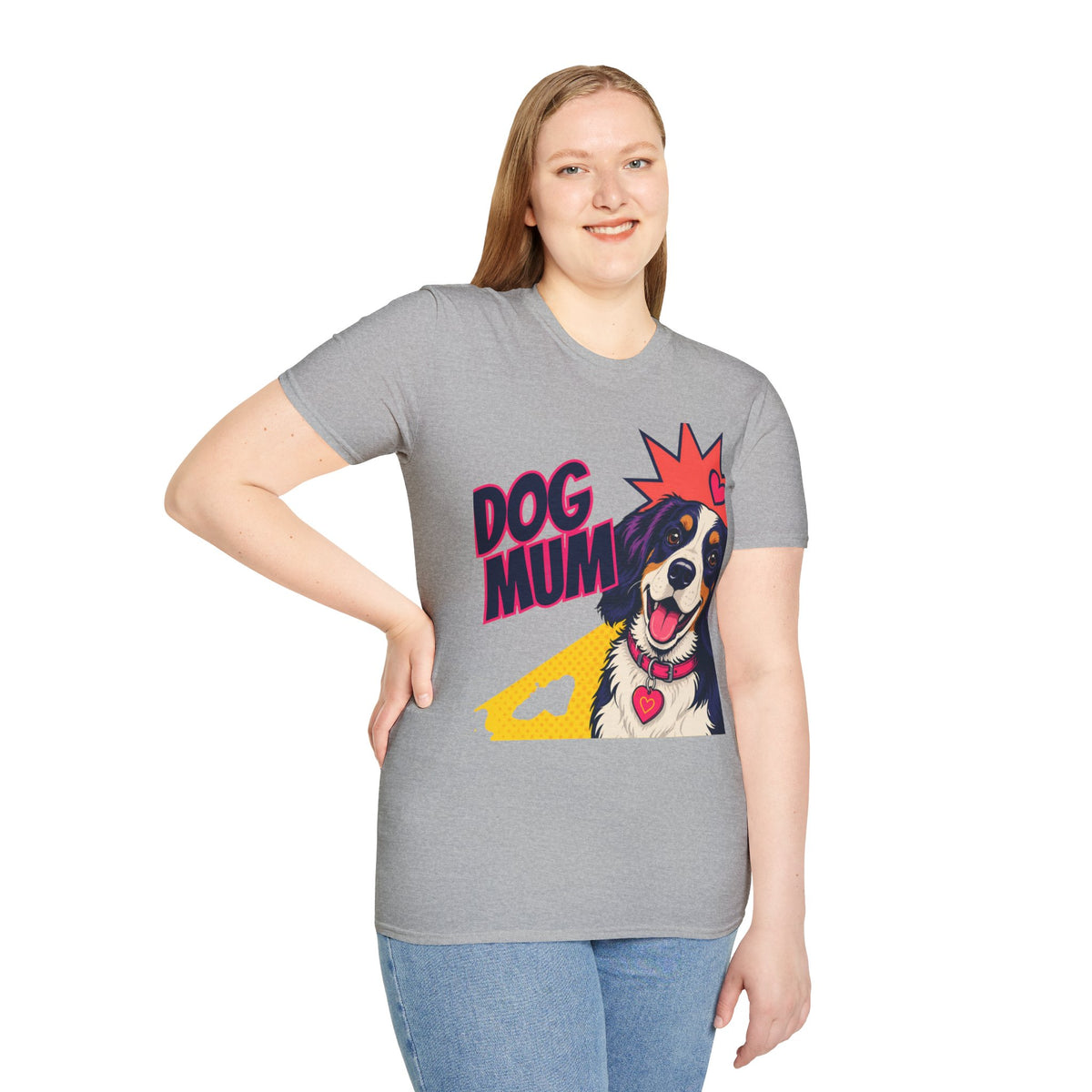 Dog Mum Pop Art T-Shirt | Happy Dog Portrait, Heart Collar