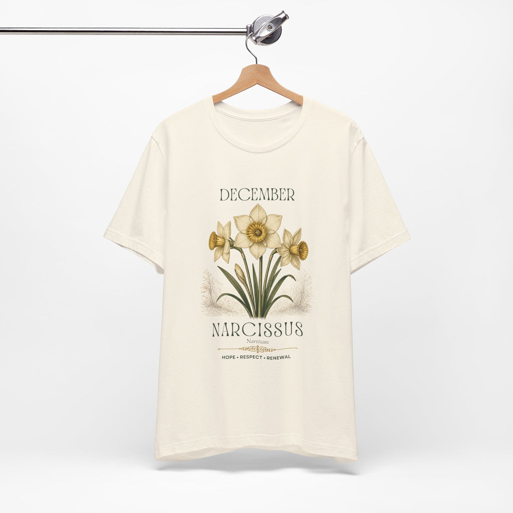 December Birth Flower Tee | Narcissus & Holly Celestial Design | Birthday Gift
