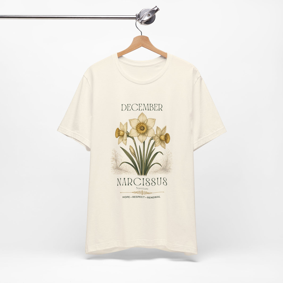 December Birth Flower Tee | Narcissus & Holly Celestial Design | Birthday Gift
