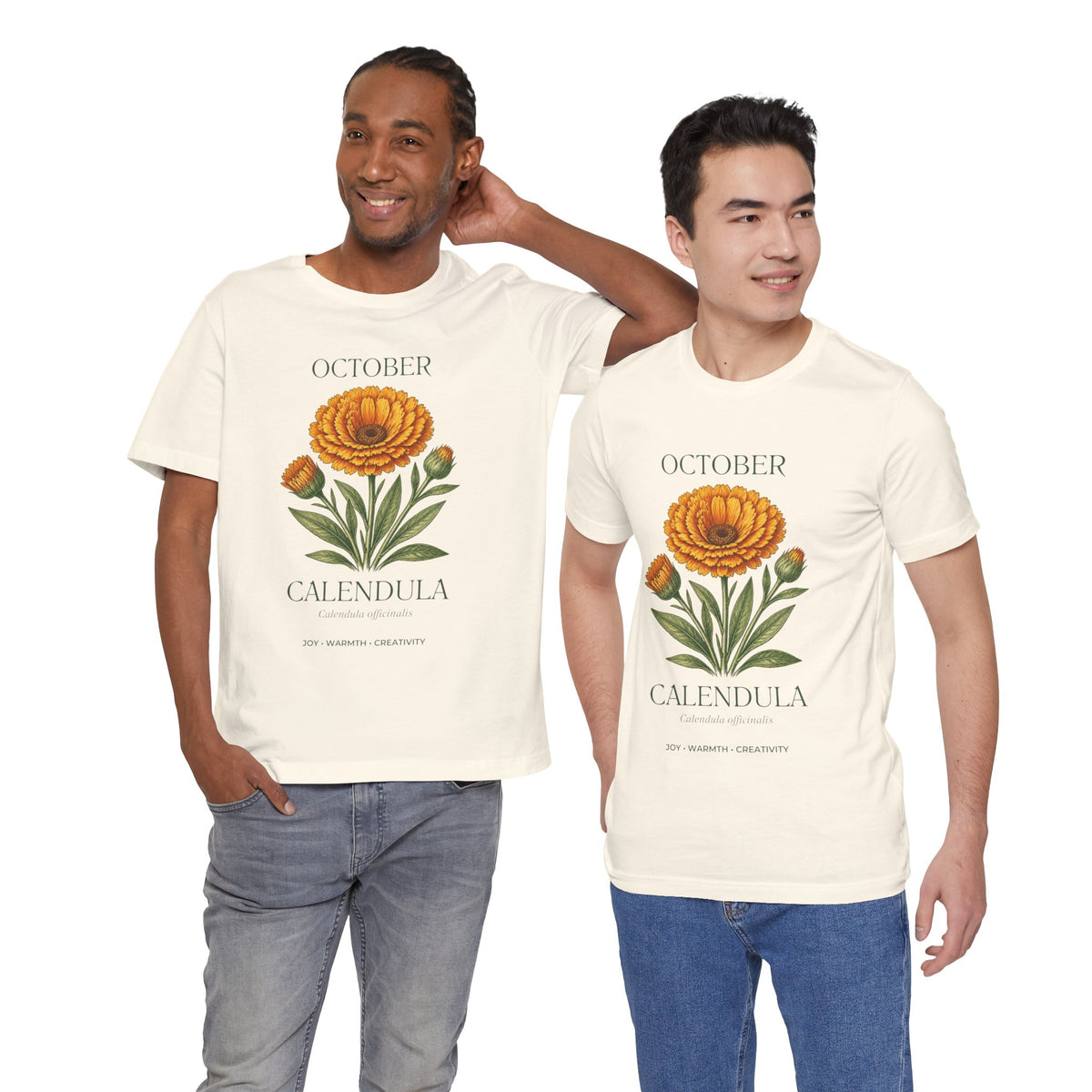 October Birth Flower Tee | Marigold & Cosmos Celestial Design | Birthday Gift