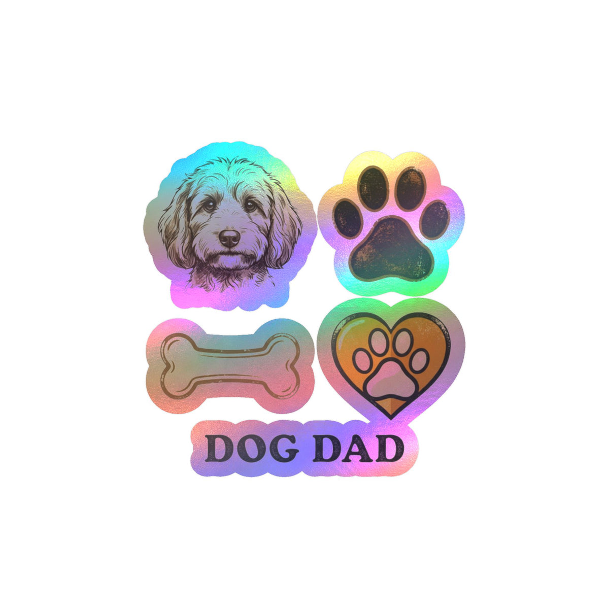 Dog Dad paw, bone and dog face kiss-cut vinyl decal | Sticker