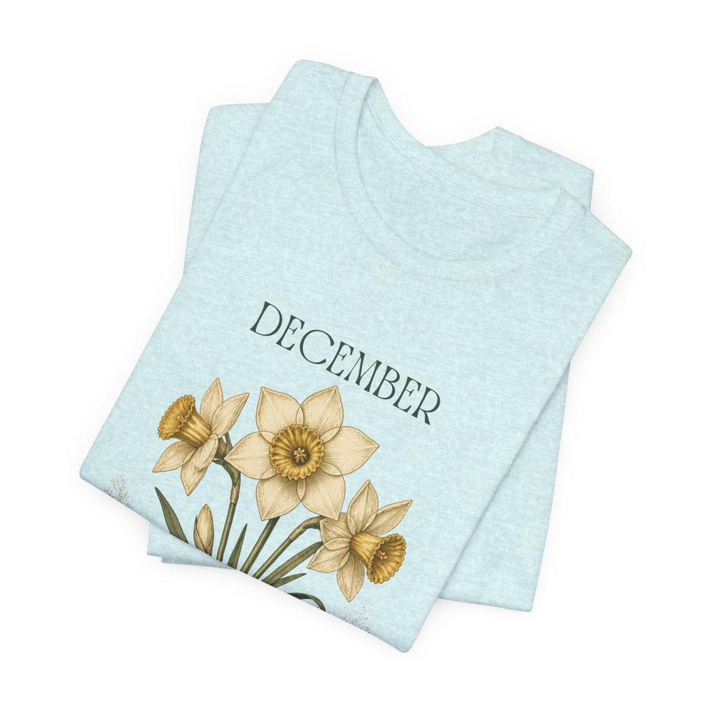 December Birth Flower Tee | Narcissus & Holly Celestial Design | Birthday Gift