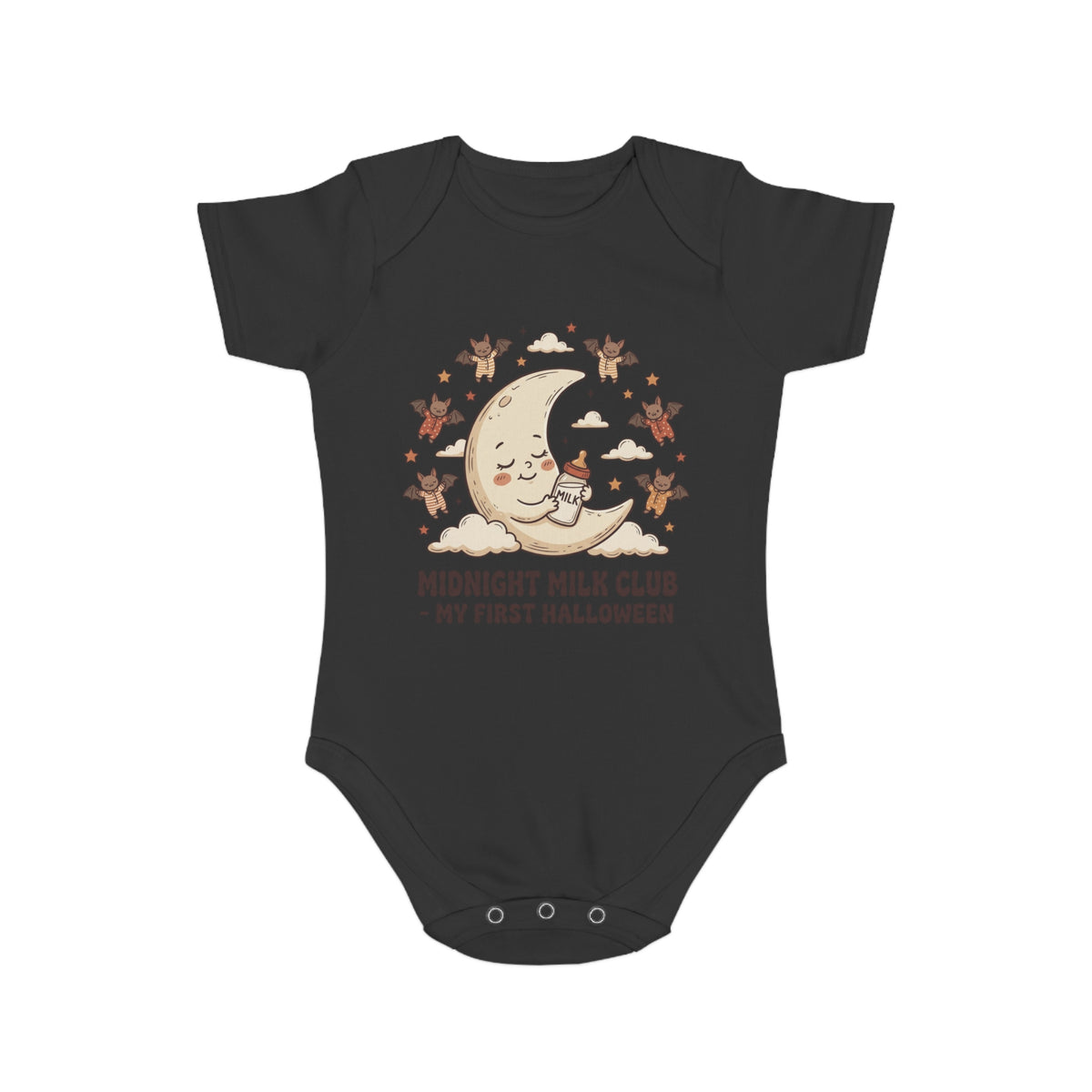 Halloween Baby Bodysuit — "Midnight Milk Club: My First Halloween" Cute Moon & Cupcake Infant One-Piece