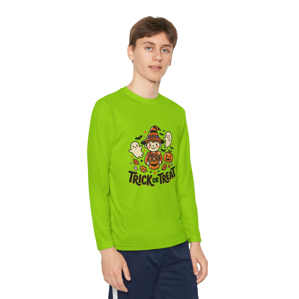 Trick or Treat Witch Kid Long Sleeve Shirt | Halloween Ghosts Pumpkins