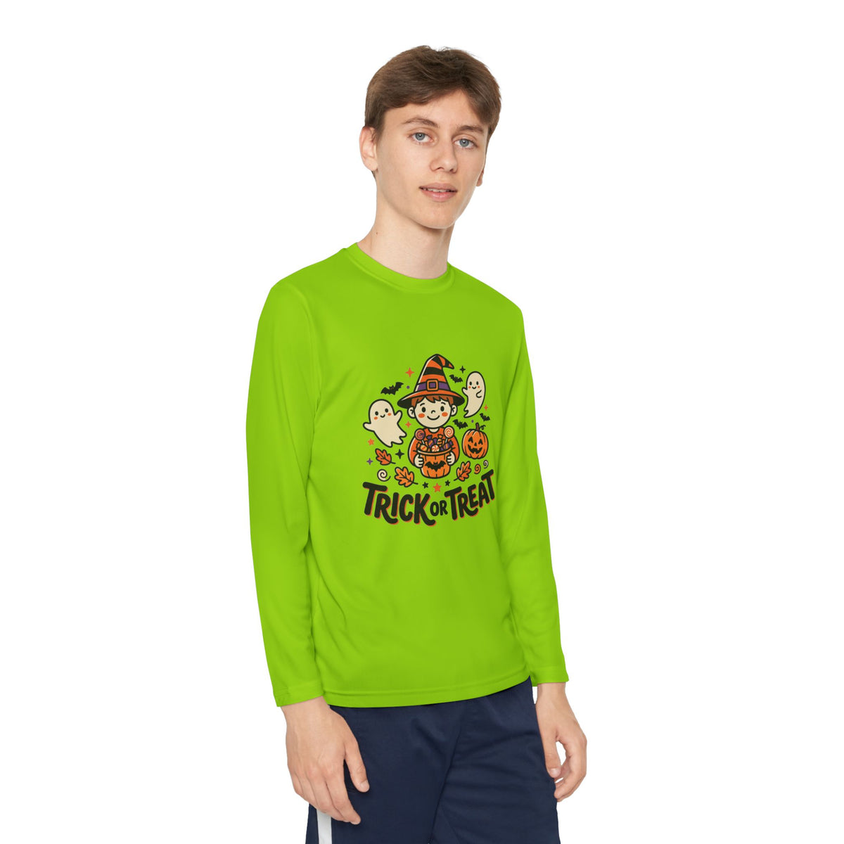 Trick or Treat Witch Kid Long Sleeve Shirt | Halloween Ghosts Pumpkins