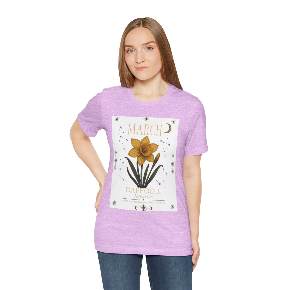March Zodiac/Celestial aesthetics with birth flower — Birth Month Flower Tee