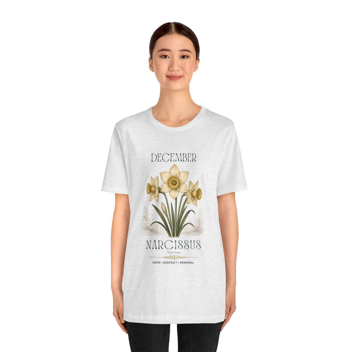 December Birth Flower Tee | Narcissus & Holly Celestial Design | Birthday Gift
