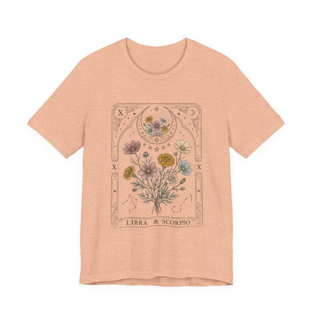 October - Libra & Scorpio Floral Zodiac Birth Flower T‑Shirt — Botanical Horoscope Tee