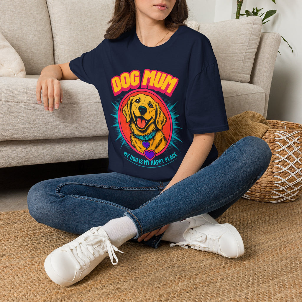 Dog Mum Golden Retriever T-Shirt | Cute Retro Dog Portrait, Pet Lover Tee