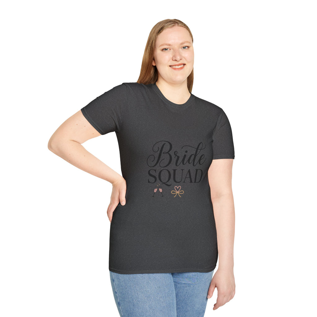 Bride Squad T-Shirt — Bachelorette Party Bridesmaid Tee with Champagne Icons