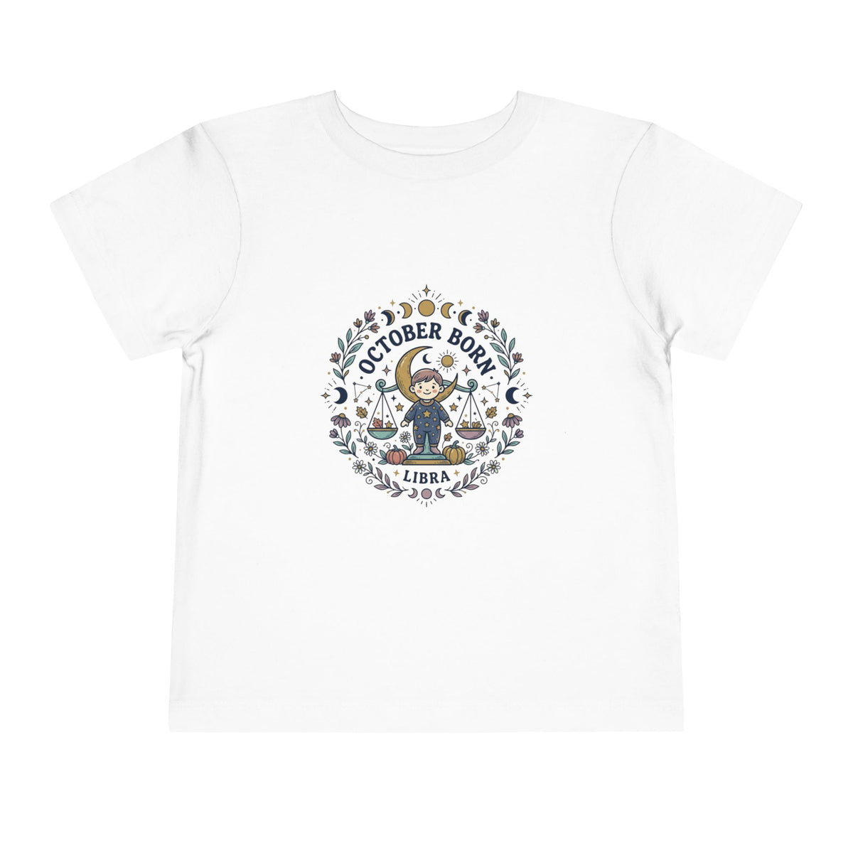 October Born Libra moon phases toddler tee | Zodiac Libra design